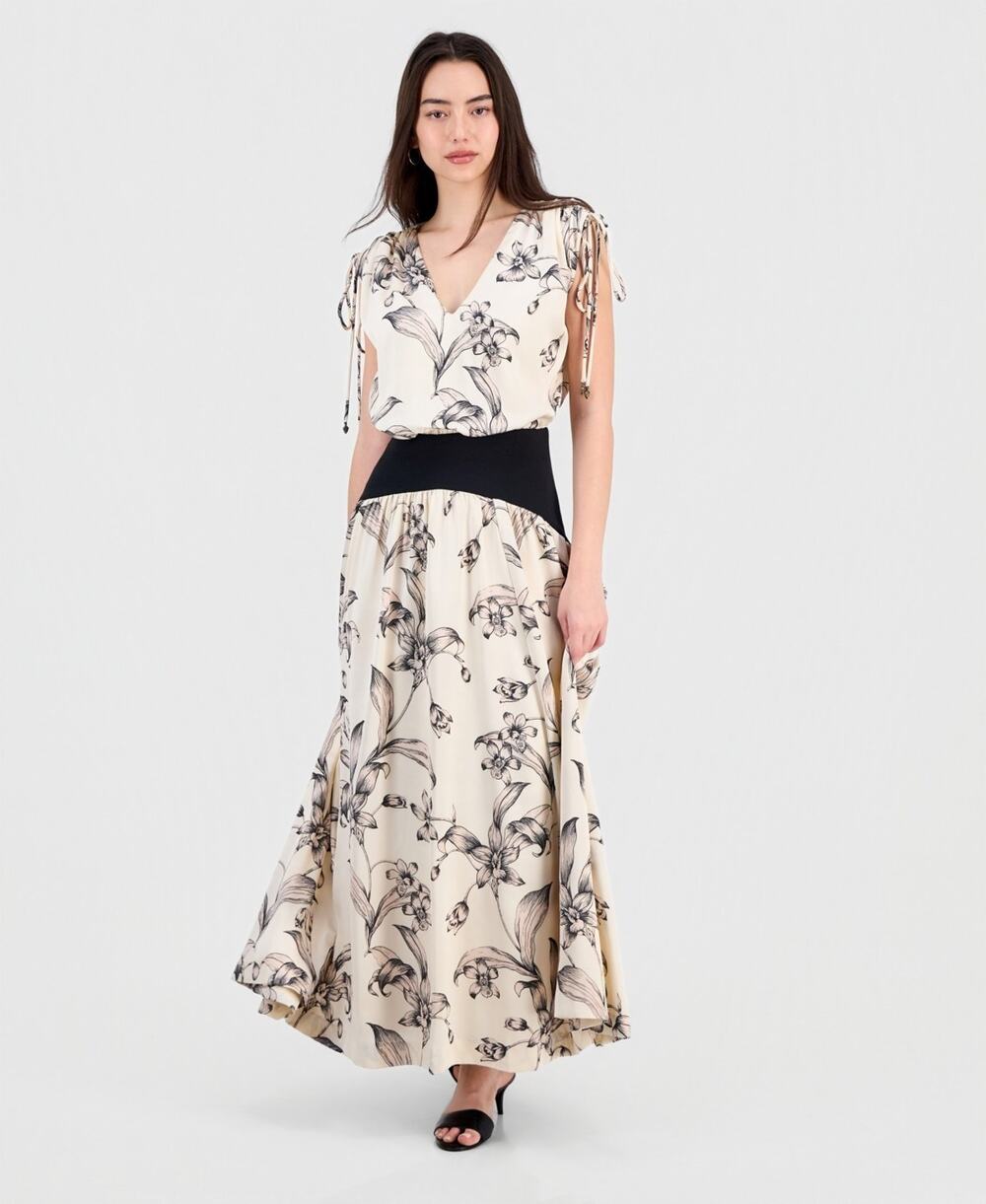 Taylor Women's V-Neck Blouson Dropped-Waist Maxi Dress Size 10 3846